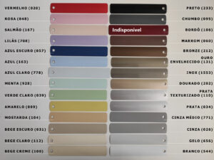 Cores disponíveis para a persiana horizontal de alumínio 25mm